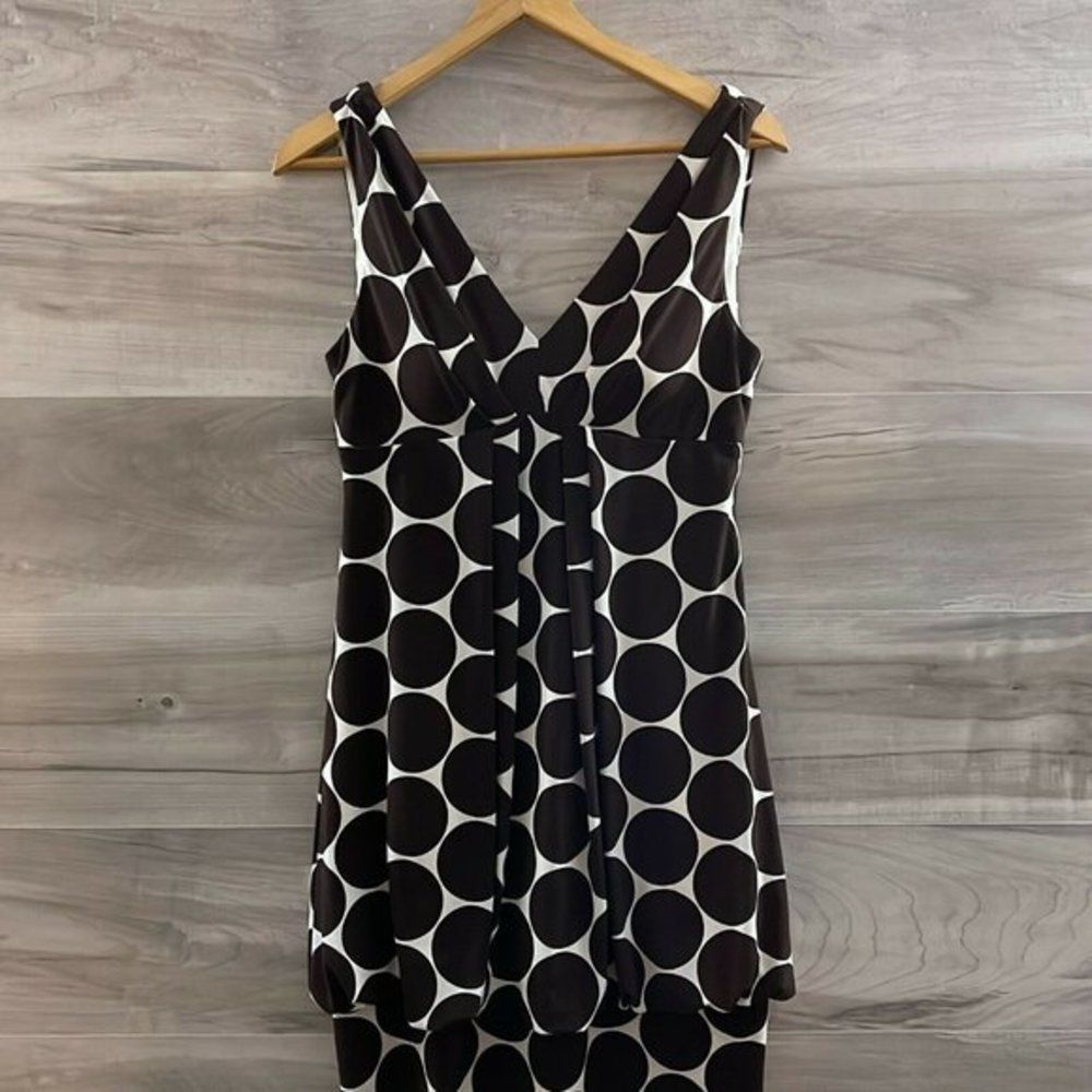 Eliza J Womens White Brown Polka Dot Sleeveless V Neck Midi Sheath Dress Size 8